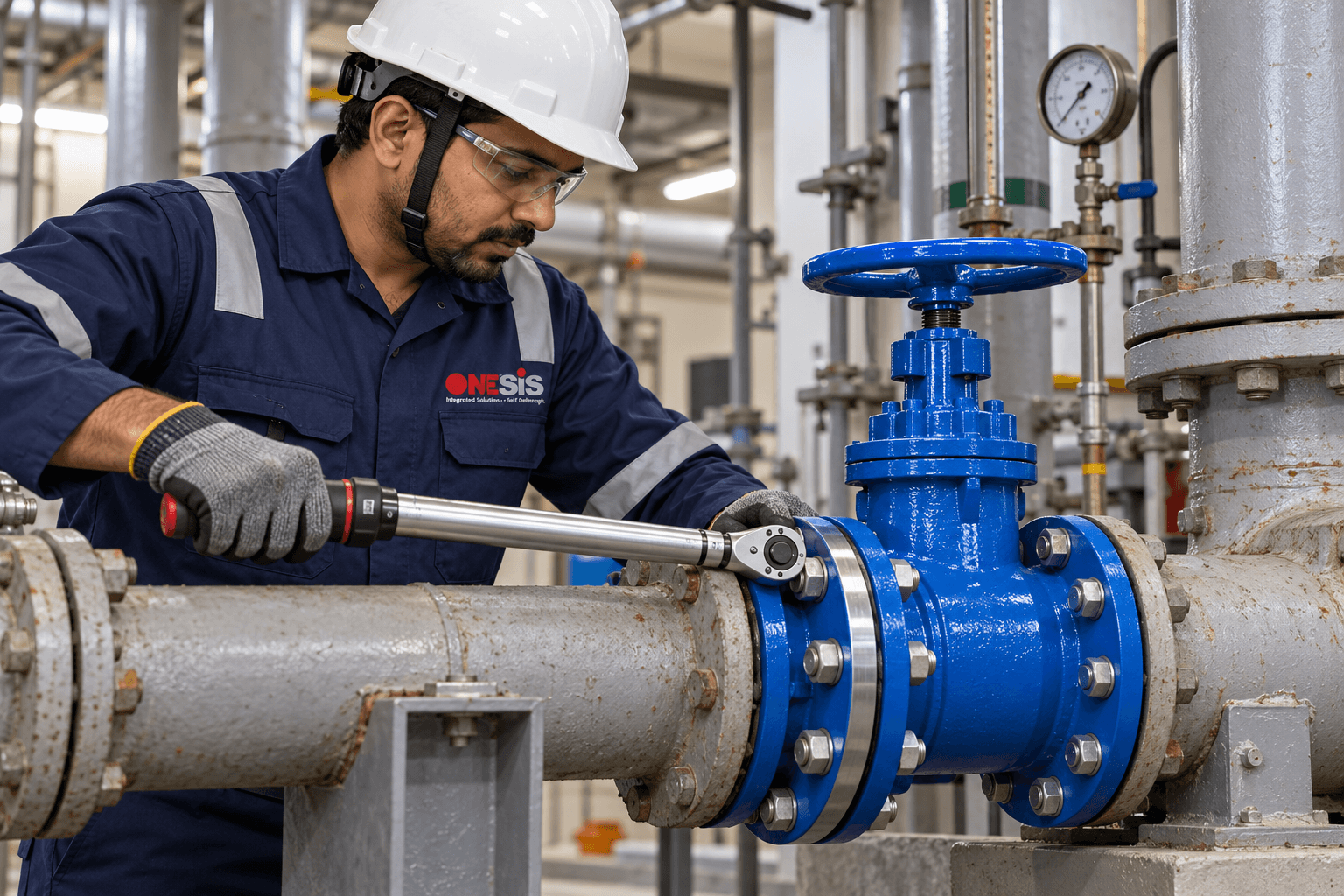 HVAC technician inspecting mechanical equipment